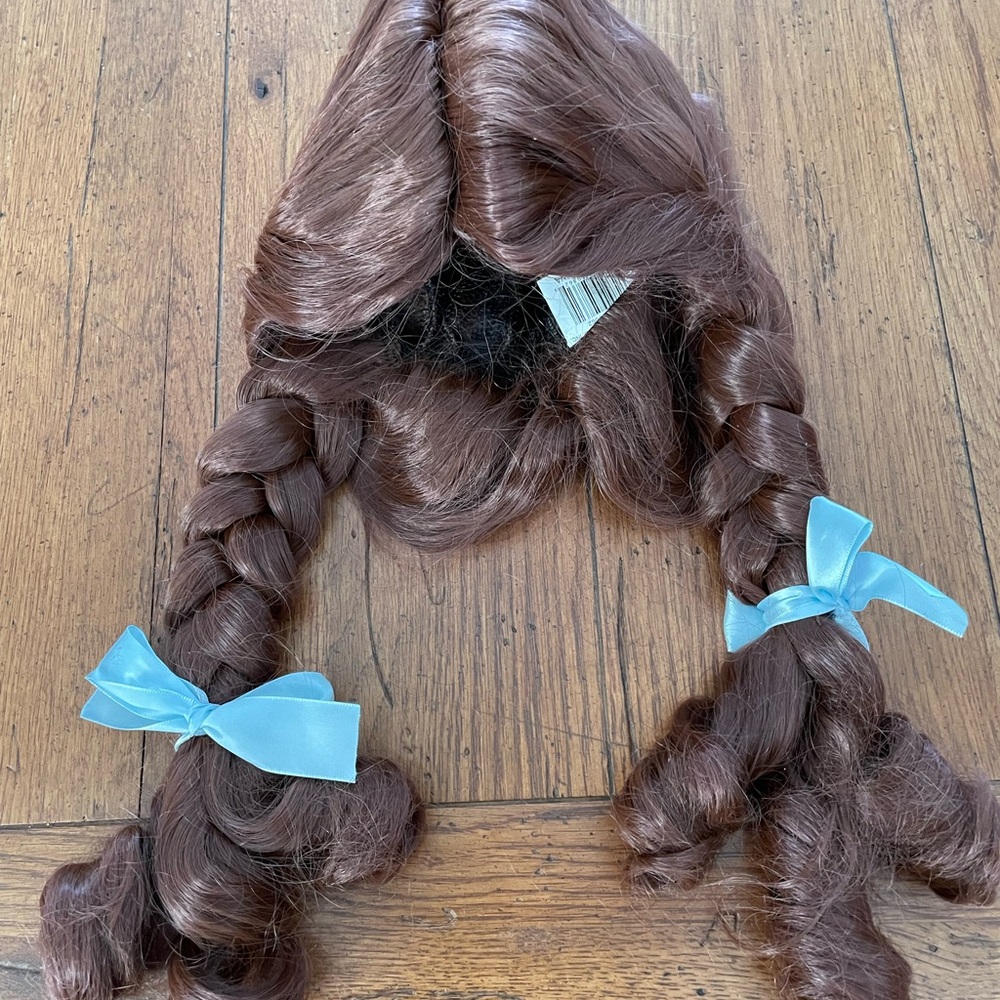 Rubies Brown Braided Dorothy Wig with Blue Ribbons - Picture 2 of 9